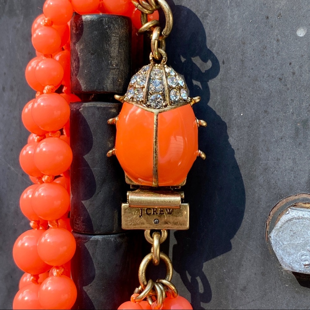 J. Crew Orange Beaded Necklace with Gold and Crystal Accents